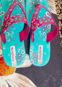 Pink Flower Print Sky Colour Plastic Slippers