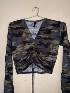 Women Camouflage Knitted Slim Fit T-shirt