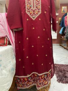 Maroon Embroidered Kurti Set