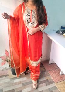 Rust Orange Farshi Salwar Suit Set