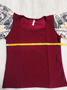 Maroon Patterned Sleeve Formal Top