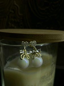 Pearl Drop Earrings with Bow Detail