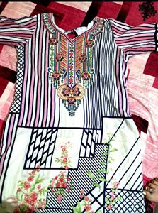 Striped &amp; Floral Print Kurti