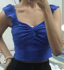 Blue Ruffled Crop Top
