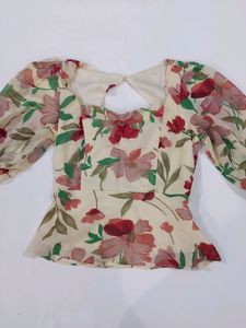 Multicolour Floral Sweetheart Neck Peplum Top