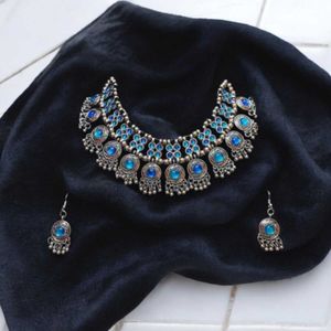 Woman Silver Necklace Set Jwellery Earings