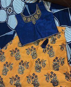 Elegant Blue Embroidered Blouse with Yellow print