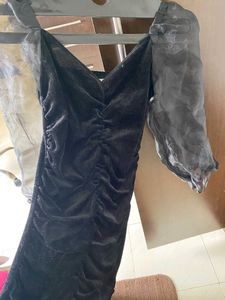 Ruched Black Velvet Mini Dress