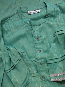 Sea Green Kurta Set with Silver Detail