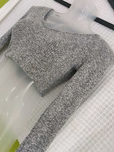 Gray Long Sleeve Crop Top