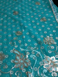 Aqua Blue Embroidered Saree