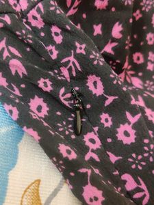 Black And Pink Floral Print Mini A-line Dress