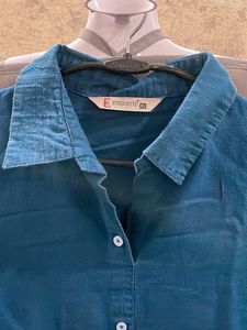 Elegant Embroidered Teal Button-Down