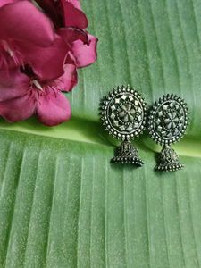 Oxidized Silver Jhumka Earrings