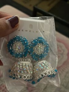Teal Jhumka Earrings