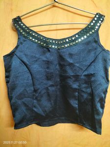 Navy Mirror Work Saree Blouse