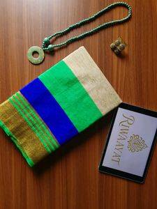 Green And Blue Cotton Saree