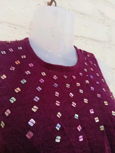 Burgundy Embellished Tank Top