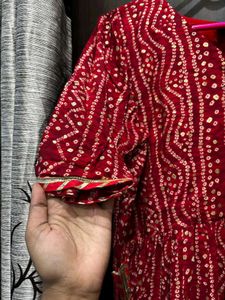 Red Printed Bhandni kurta with tussel