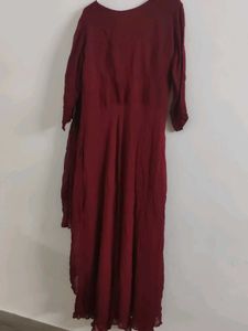 Maroon draped saree look gown