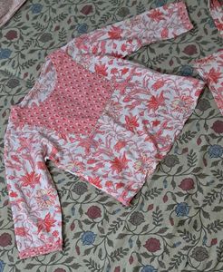 Floral Kurta And Tote Bag.