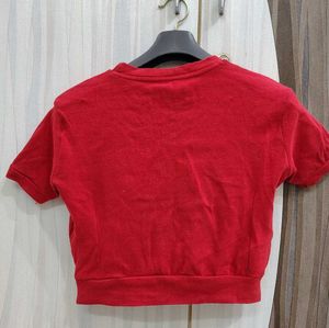 Red Short Sleeve Cropped Top