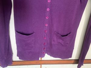 100% Cotton Purple Full Sleeves V Neck Top