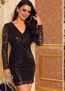 URBANIC Black And Nude Sequinned Bodycon Dress