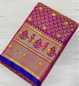 Banarsi Silk Saree With Semi Stitched  Blouse