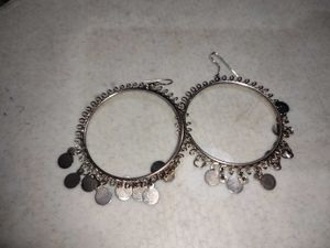 Silver Tone Dangle Hoop Earrings