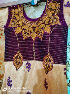 Golden And Violet Colour Ethenic Dress