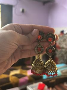 Oxidised Jewellery Jhumki Red Maroon
