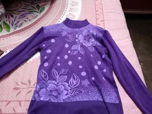 Purple Floral Knit Sweater