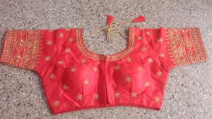 Hot Red Zari Embroidery Design Boluse