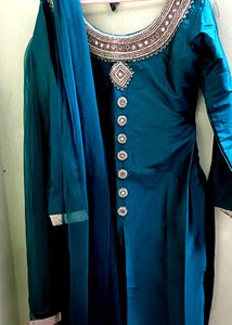 Pakistani Embroidery Party Wear Dark Sea Green Dress