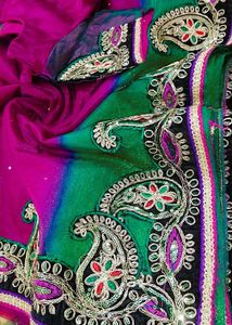 New Green &amp; Purple Embroidered Saree Blouse