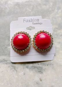 Red & Rhinestone Stud Earrings