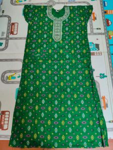 Green Embroidered Cotton Kaftan