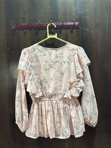 Elegant Floral Print Peplum Top - Large 🌸