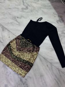Combo Zudio Top And Sequin Short Skirt