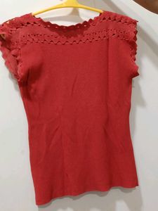 Coral Scalloped Knit Top