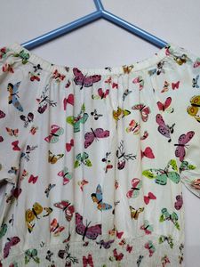 Floral printed off White girls Frock