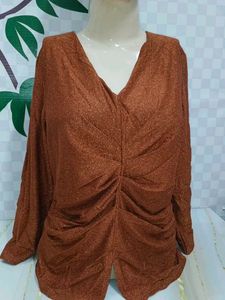 (300)Retro Bronze Ruched Top
