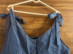Zara Denim Romper with Tie Straps