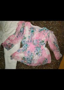 Combo Of Pink Top And White Denim Jeans