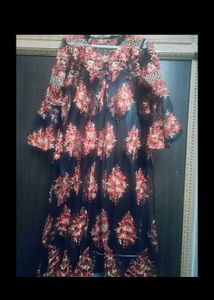 Teal Embellished Kurti + Full Embroidery Long Coat