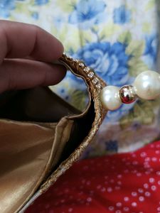 Small Clutch With Stone And Golden Embroidery Work