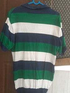 Striped Polo Shirt - Green, White, Navy