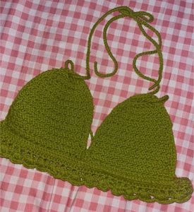 Crochet Halter Top - Olive Green