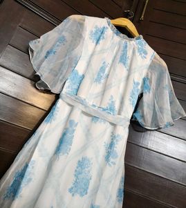 AND White &amp; Blue Floral Asymmetric Dress